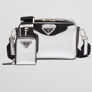 PRADA Leather Brique Chrome Silver Crossbody Bag - NEW